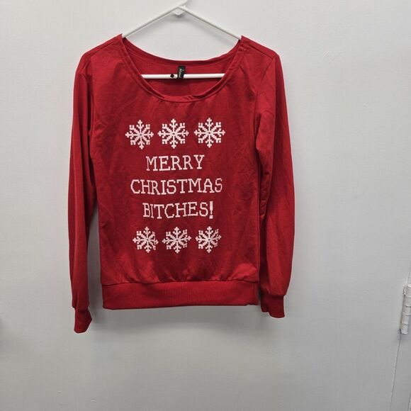 Merry Christmas B*these! Red Sweater Size Medium (A42) - Picture 1 of 6